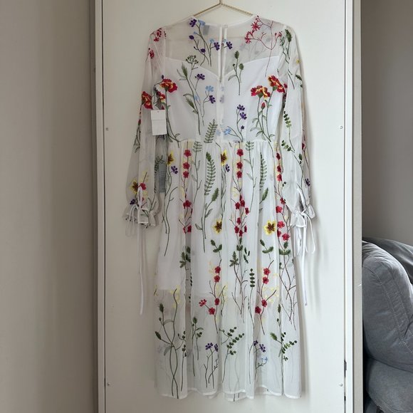 Chelsea28 Sheer Floral Embroidered Midi Dress S - Picture 3 of 11